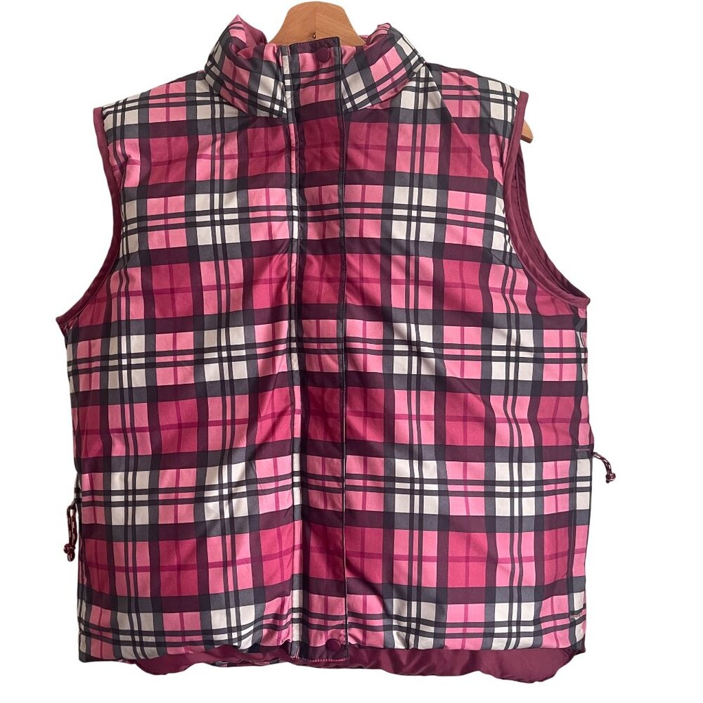 Vintage Y2K LL Bean Vest Size M Reversible Down Puffer Plaid Outdoor Preppy Cozy